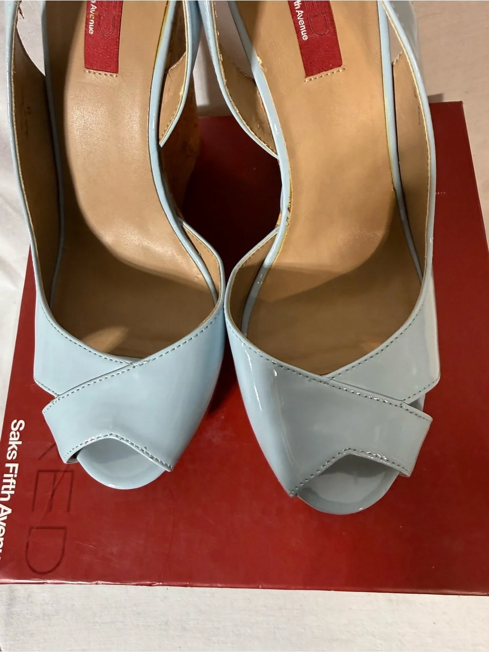 Saks Fifth Avenue Pale Blue Patent Slingback Peep-Toe Heels Size 9